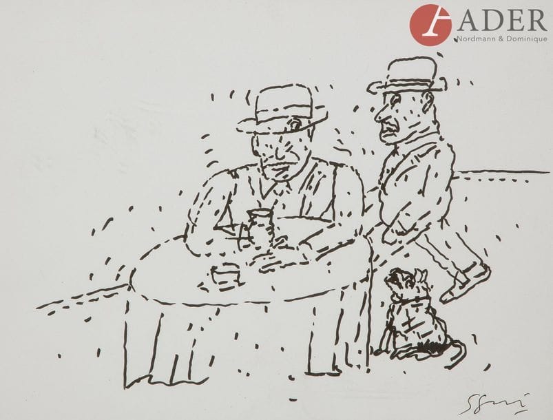 Antonio SEGUI (né en 1934)
Deux hommes au café
Encre noire.
Signée en bas à droite.
21.5 x 28.5 cm
