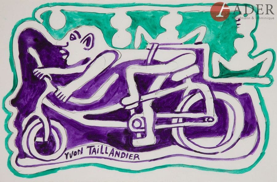 Yvon TAILLANDIER (né en 1926)
Vélocipédiste
Encre sur traits de crayon.
Signée en bas vers la gauche.
21 x 32 cm
