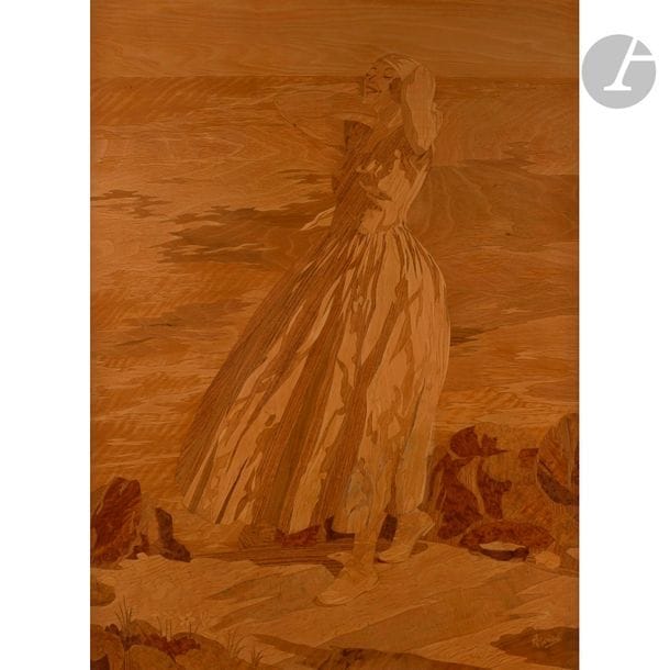 ATELIER ROSENAU
Belle des champs
Panneau décoratif. Épreuve en marqueterie de bois précieux et indigènes. Cadre d’origine. Signé ROSENAU en bas à droite dans la marqueterie. Avec cadre : 105 x 81 cm