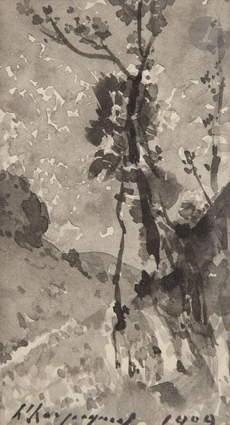 Henri-Joseph HARPIGNIES (1819 - 1916)
Paysage, 1909
Lavis d’encre.
Signé et daté en pied.
9,5 x 5,5 cm

Cette œuvre sera incluse au Catalogue Raisonné en préparation par Monsieur Jean-Pierre Cappoen.