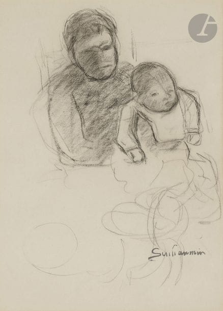 Armand GUILLAUMIN (1841 - 1927)
Femme et son enfant
Fusain.
Porte le timbre de la signature en bas à droite.
27 x 19 cm