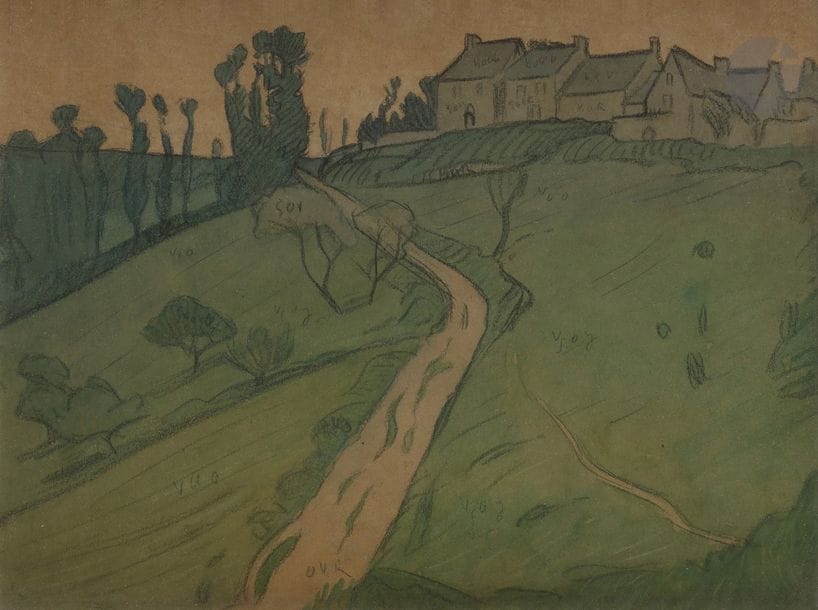 Charles-Victor GUILLOUX (1866 - 1946)
Chemin en Bretagne
Fusain et aquarelle.
23 x 30 cm