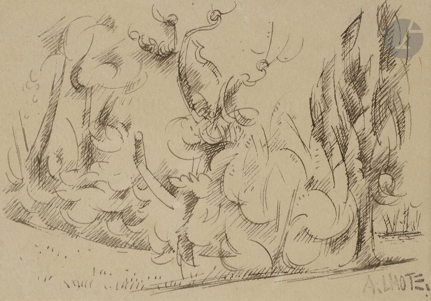 André LHOTE (1885 - 1962)
Paysage cubiste
Encre.
Porte le timbre de la signature en bas à droite
9 x 13 cm

Nous remercions Madame Dominique Bermann-Martin d’avoir confirmé l’authenticité de cette œuvre.