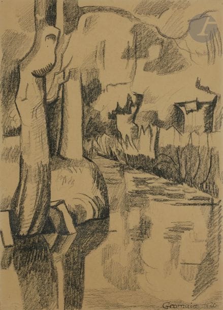 Marcel GROMAIRE (1892 - 1971)
Paysage cubiste, 1920
Fusain.
Signé et daté en bas à droite.
37 x 26 cm
