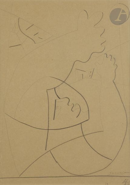 Léopold SURVAGE (1879 - 1968)
Personnage au ballon
Mine de plomb.
Signé et monogrammé en bas à droite.
Porte le timbre de l’atelier.
35,5 x 26,5 cm

Nous remercions Madame Anne-Marie Divieto d’avoir confirmé l’authenticité de cette œuvre. 
Un certificat pourra être remis à la charge de l’acheteur.