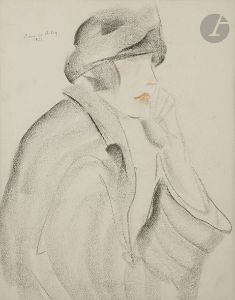 Pierre de BELAY (1890 - 1947)
Femme accoudée, 1921
Fusain et aquarelle.
Signé et daté en haut à gauche.
32 x 25 cm