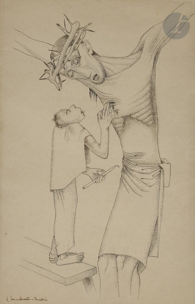 Jean LAMBERT-RUCKI (1888 - 1967)
La Crucifixion
Encre.
Signée en bas à gauche.
43 x 26,5 cm