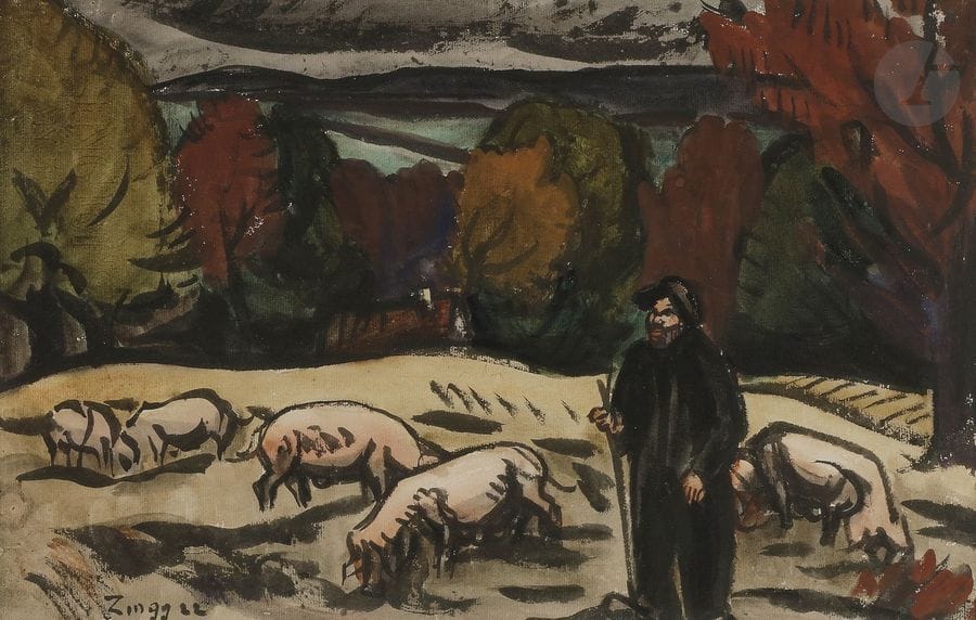 Jules-Émile ZINGG (1882-1942)
Paysan et son troupeau, 1922
Aquarelle.
Signée et datée en bas à gauche.
29,5 x 47 cm

Un catalogue d’exposition Jules-Émile Zingg sera remis à l’acquéreur.