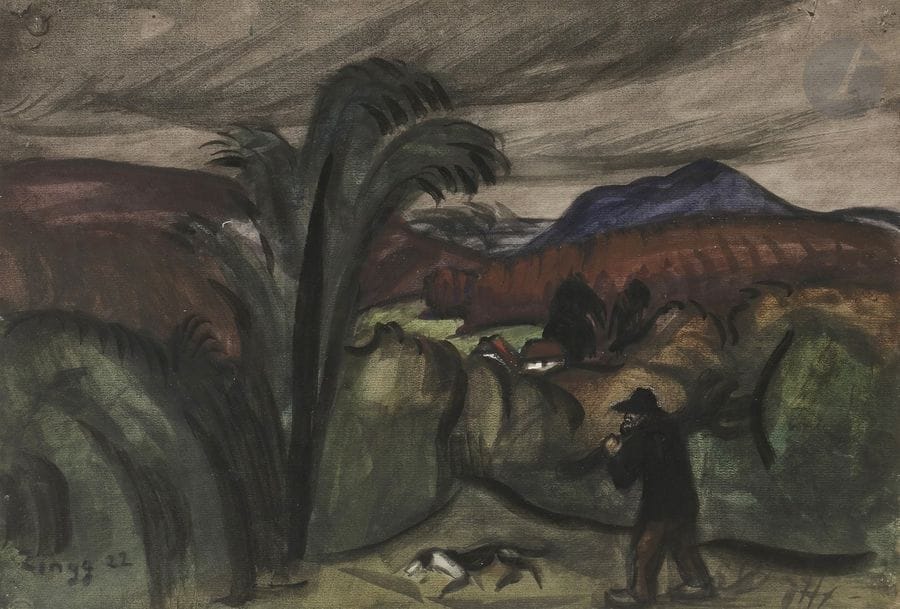 Jules-Émile ZINGG (1882 - 1942)
Paysage à l’homme, 1922
Aquarelle.
Signée et datée en bas à gauche.
30,5 x 45 cm