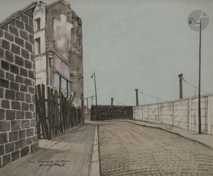 Léonard-Tsuguharu FOUJITA (1886 - 1968)
Paris, la rue Vandamme
Encre et aquarelle.
Signé et situé en bas à gauche.
23,5 x 29 cm

Provenance : 
Vente Maître Cornette de Saint-Cyr, Succession Kimiyo Foujita, Paris, 21 décembre 2012, n°24.