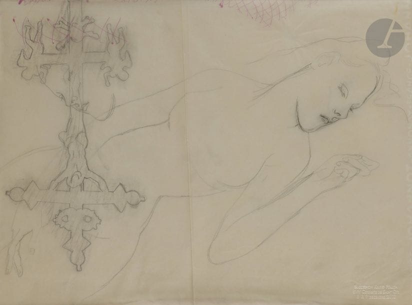 Léonard-Tsuguharu FOUJITA (1886 - 1968)
Nu endormi
Feutre et mine de plomb sur calque.
Porte le timbre sec de la succession Kimiyo Foujita.
(Plis).
29,2 x 39 cm

Provenance : 
Vente Maître Cornette de Saint-Cyr, Succession Kimiyo Foujita, Paris, 9 décembre 2013, n°258.

Un certificat de la maison de ventes Cornette de Saint-Cyr, en date du 10 février 2014, sera remis à l’acquéreur.