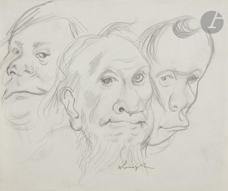 Léonard-Tsuguharu FOUJITA (1886 - 1968)
Visages de grotesques
Mine de plomb.
Signé à l’encre en bas à vers la droite.
16,6 x 20 cm

Provenance : 
Vente Maître Cornette de Saint-Cyr, Succession Kimiyo Foujita, Paris, 29 octobre 2013.