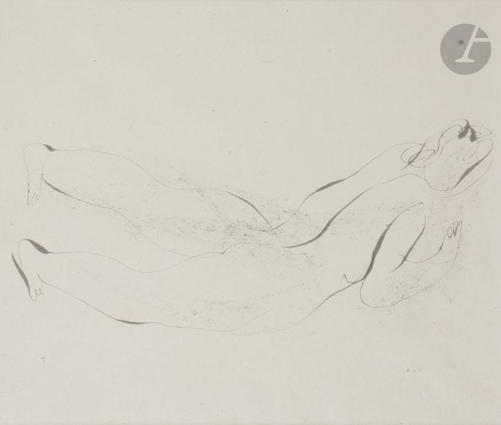Jean FAUTRIER (1898 - 1964)
Nu étendu, 1944
Encre.
Monogrammé et daté en bas à droite.
29 x 34 cm