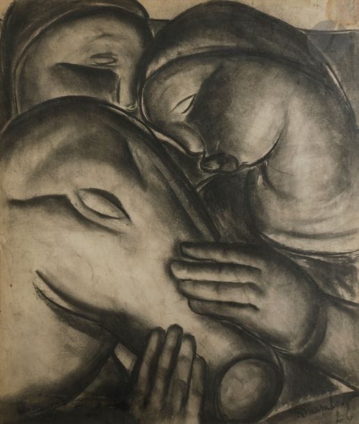 Auguste MAMBOUR (1896 - 1968)
Femmes au cheval, 1926
Fusain et estompe.
Signé et daté en bas à droite.
68 x 62 cm