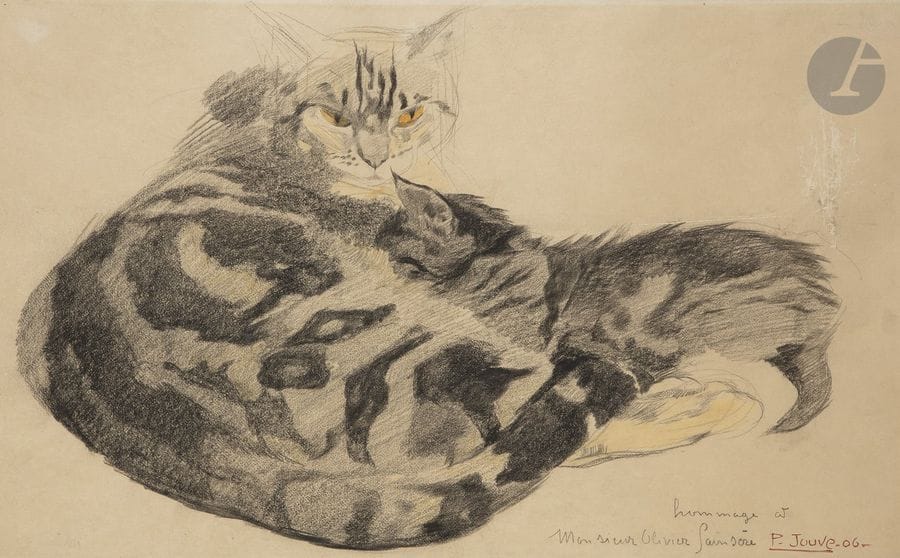 Paul JOUVE (1880 - 1973)
Chatte et son petit, 1906
Fusain.
Signé, daté et dédicacé en bas à droite.
32 x 50 cm

Nous remercions Monsieur Dominique Suisse d’avoir confirmé l’authenticité de cette œuvre. Un certificat pourra être délivré, à la charge de l’acquéreur.