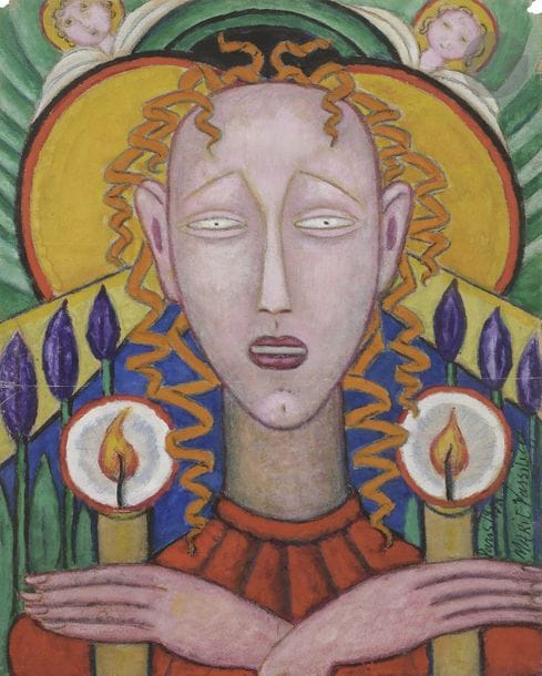 Marie VASSILIEFF (1884 - 1957)
Saintes aux bougies, 1956 (?)
Gouache.
Signée et datée sur la droite.
(Petits manques de papier dans les angles).
30 x 23 cm
