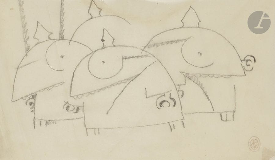 Jean COCTEAU (1889 - 1963)
Dessin de guerre, étude pour « Le Mot », 1915
Crayon noir sur calque.
Porte le timbre de l’atelier.
(Plis).
13 x 21 cm

Un certificat de Madame Annie Guédras, en date du 10 mars 2000, sera remis à l’acquéreur. 

L’œuvre est référencée dans ses archives sous le n°3716E.