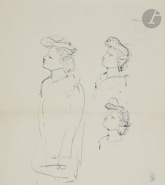 Jean COCTEAU (1889 - 1963)
Étude de profil de femme, vers 1958-1960
Encre noire.
Porte le timbre de l’atelier en bas à droite.
(Pli médian).
23 x 21 cm

Un certificat de Madame Annie Guédras, en date du 18 février 2015, sera remis à l’acquéreur. L’œuvre est référencée dans ses archives sous le n°5806D.