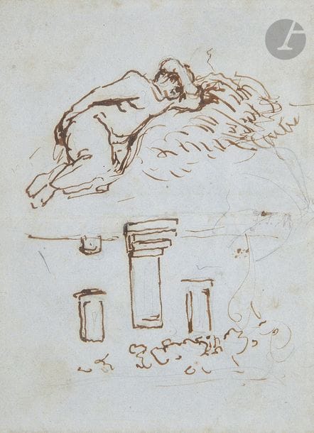 Jean-François MILLET (1814 - 1875)
Étude d’homme endormi
Plume et encre brune.
Porte le timbre de la vente de l’atelier (Lugt 3728) au milieu vers la droite.
(Rousseurs).
11,5 x 8,5 cm