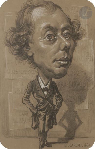 Étienne CARJAT (1828 - 1906)
Caricature de Saint-Foy, 1860
Fusain et craie blanche.
Signé et daté en bas à droite.
41 x 38 cm