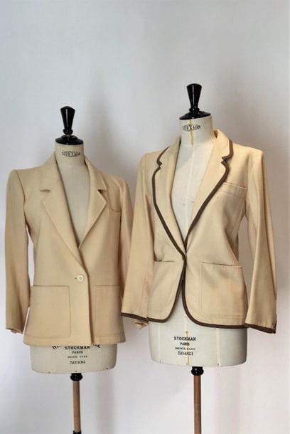 Yves Saint Laurent Rive Gauche
1 veste en laine ivoire T34.
On y joint 1 blazer en laine ivoire gansé de beige. T36 ( tâches et salissures).