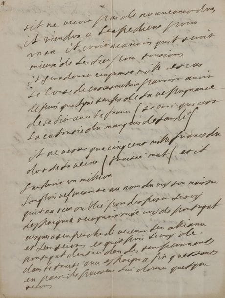 TURENNE Henri de La Tour d’Auvergne, vicomte de (1611-1675) maréchal de France.
MANUSCRIT autographe, [vers 1665] ; 4 pages in-4.

Intéressant document sur le Roi d’Espagne et la situation au Portugal.
« Sil ne recoit pas de nouveaux ordres il viendra a lexpedient pour un an ». Mais il vaudrait mieux se lier pour toujours. « Il fera donner cinquante mille escus ». Le comte de Castelmelior [CASTELO MELHOR] « paroist avoir depuis quelque temps de la repugnance de se lier avec la France [...] il ne verse que cinquante mille francs du dot de la reine (traitée mal) et il faudroit un million. Langlois represente au nom du roy son maistre quil na rien oublié pour disposer le roy d’Espaigne a recognoistre le roy de Portugal jusques a lempescher de recevoir son alliance et leur secours et quil prie le roy de Portugal dentrer dans des temperaments dans le traité avec Espaigne afin questants en paix ils puissent lui donner quelque secours ». Il faudrait garder un corps au Portugal. « Ils demandent protection et guarentie contre les Hollandois. On demande de la cavallerie françoise et inf. allemande ». Turenne parle des officiers qui doivent commander, puis des modalités du paiement. « Lintention est de laisser en France deux cent mille croisades pour acheter des munitions de guerre et de bouche ». Le comte de Castelmelior préfère un accord provisoire, plutôt qu’un engagement perpétuel... « On demande aussi que le roy attaque du costé de Fontarabie ou de Cataloigne ». Le Portugal insiste pour obtenir la promesse de garantie contre les Hollandais, « en cas quils ne vueillent pas se soumettre a son arbitrage »... Turenne évoque un démêlé entre des courtisans, et un échange de courriers « pour prier les portuguès de leur donner un peu plus de temps pour deliberer et prier quon ne fasse rien sans en advertir le roy d’Angleterre »...
