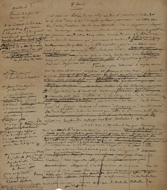 FOUCHÉ Joseph (1759-1820) ministre de la Police.
L.A.S. (paraphe, minute), 8 février [1817], à Maurice-André GAILLARD ; 2 pages in-4 avec d’importantes ratures et corrections (papier un peu bruni).

Étonnant jugement de Fouché sur Chateaubriand.
La lettre est relative aux démarches de Fouché, avec l’aide de Gaillard et de ses amis, pour mettre fin à son exil et pour que « le gouvernement fasse réparer une injustice à laquelle il a eu la main forcée par la tempête. […] Je n’ai pas écrit une seule ligne qui ne puisse être mise sous les yeux du Roi. Ce prétexte vous prouve qu’on a besoin de chercher dans la calomnie de quoi justifier la prolongation de l’injustice qui pèse sur moi depuis un an ». Il connaît les libelles répandus contre lui. « L’hypocrisie du vicomte Ch. [CHATEAUBRIAND] ne trompe plus même le vulgaire. Je ne sais pourquoi il continue à mentir. Les reproches qu’il fait à Louis 18 sur le choix d’un de ses ministres sont d’un esprit subalterne. Personne ne s’est avisé de blâmer Louis 14 d’avoir recherché l’alliance de Cromwell et d’avoir porté le deuil de sa mort. Le 1er de tous les devoirs pour un grand prince est l’intérêt de l’Etat. Les affaires de famille ne sont que des objets secondaires. Il serait facile de confondre le vicomte de Chateaubriand car il a plus de talent que de lumières et plus d’imagination que de logique. Mais il n’y a pas d’honneur à accabler un homme qui est déjà accablé »... Il explique ensuite la façon dont il a tenu à régler ses affaires en France : « Quelle sécurité puis-je avoir pour mes projets dans un pays où il n’y a pas encore de justice pour ma personne ? Le 1er bonheur est l’indépendance et la tranquillité de l’esprit. J’ai voulu finir mes affaires dans la crainte qu’on n’en finisse pas »… 
On joint des notes autographes à propos de Chateaubriand (1 page petit in-4 au verso d’une lettre à lui adressée par Amédée POCHOLLE au sujet de ses mémoires, Liège 29 mai 1816). « Chat. [Chateaubriand] était plus le va