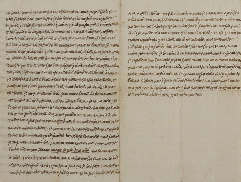 LOUIS XVIII (1755-1824) Roi de France, alors comte de PROVENCE.
L.A., [fin 1789 ou début 1790, à MIRABEAU] ; 2 pages et demie in-8 remplies d’une petite écriture serrée.

Extraordinaire et curieuse lettre du comte de Provence au début de la Révolution, sur ses manœuvres politiques avec l’aide de Mirabeau, sur sa propre personnalité, sur Louis XVI et Marie-Antoinette.
[Il semble faire allusion, à mots couverts, à la conspiration du marquis de FAVRAS, qui sera arrêté le 25 décembre 1789 et pendu le 19 février 1790, en prenant sur lui les soupçons qui pesaient sur le comte de Provence.]
« Il ne tiendroit qu’à moi, my dear son, de prendre pour une maniere de reproche direct, la premiere phrase de votre lettre, cependant je pourrois vous répondre que c’est presque toujours vous qui commencez à parler de paye » ; le second grief est plus grave. « J’ai vû tout ces gens là, j’en conviens, ils m’ont persuadé, j’en conviens encore, mais quelque raison qu’ils ayent eu (et il faut qu’ils en ayent eu une furieuse dose, car c’est bien contre le vœu de mon cœur que je me suis rendu et si ma raison n’y veilloit sans cesse, il feroit certainement une insurrection) quelque raison que j’aye moi-même en parlant d’après eux, il n’est pas aisé de persuader des gens dont le cœur est au moins aussi fort que la raison et de plus quatre fois plus ulcéré que le mien. Ce n’est pas que je veuille disconvenir de ma timidité, il y a 34 ans que j’ai ce malheur, ou plutôt ce défaut là, mais la mienne est d’une espece particuliere ; en public je le suis fort peu, diminuez le cercle, elle augmente et elle est à son comble dans le tête à tête. Il n’y a que lorsque je suis assez animé par l’objet pour pouvoir assommer mon adversaire d’un seul coup, que j’en puis venir à bout et il est rare que je soye dans ce cas là. Vous me faites bien de l’honneur de me comparer à un eléphant, mais le fussé-je, le rôle qu’il m’a fallu jouer toute ma vie, rôle si opposé à celui que je serois dans le cas