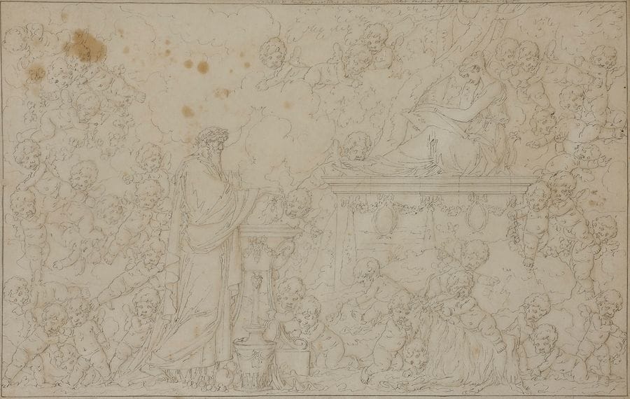 Louis-Félix de LA RUE (Paris 1730 - 1777?)
Sacrifice à la Vestale
Plume et encre grise.
22,5 x 5,5 cm