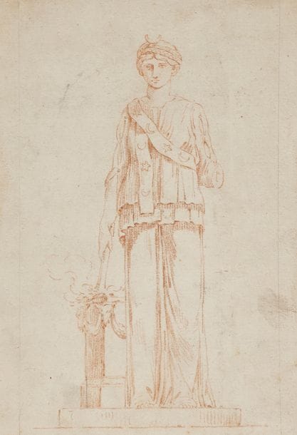 ÉCOLE FRANÇAISE du XVIIIe siècle
Diane au flambeau
Sanguine.
20,5 x 14 cm
