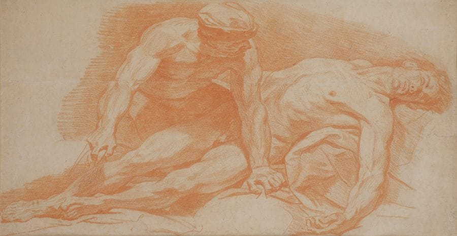 Jean JOUVENET (1644 - 1717)
Académie de deux hommes à terre
Contre-épreuve de sanguine.
34 x 48 cm

Bibliographie :
Schnapper (A.), Jean Jouvenet, Paris, 1974, n°225 ; Schnapper (A.) et Gouzi (Ch.), Jean Jouvenet et la peinture d’histoire à Paris, Paris, 2010, n°D.139, reproduit.