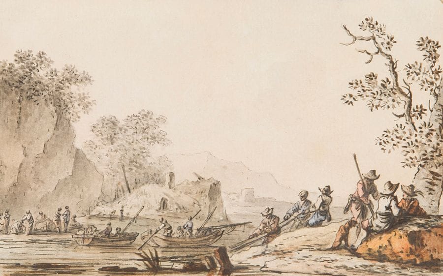 ÉCOLE FLAMANDE vers 1800
Pêcheurs
Aquarelle et encre
10 x 16 cm