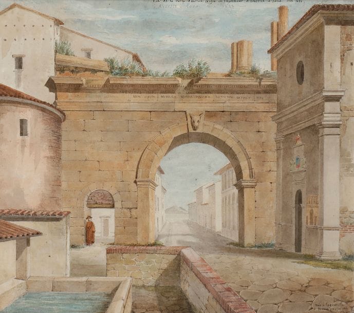 Louis BENOIS (1796 - 1873)
Vue du Château de la Reine Anne, Naples - L’arche d’Auguste, Fano - Voie des Tombeaux, Pompei, 1821
Deux à l’aquarelle et un à la plume et encre brune, lavis brun.
16,5 x 21 cm - 18,5 x 21 cm - 12 x 17,5 cm
