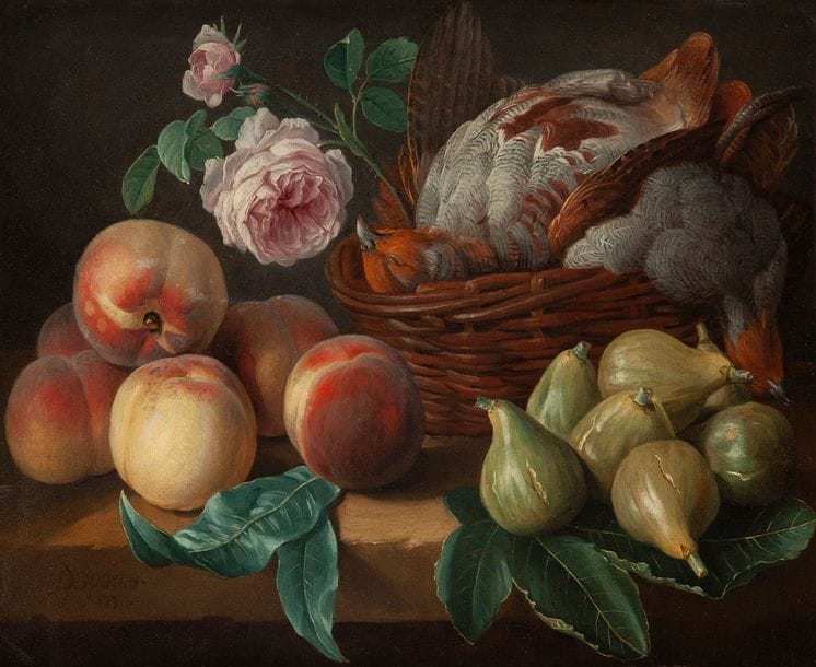 Alexandre François DESPORTES
(Champigneulle 1661 – Paris 1743)
Perdrix, fruits et roses sur un entablement
Toile
44 x 55 cm
Signée et datée en bas à gauche : Desportes / 1739

Provenance :
Collection Eugène Kraemer ;
vente Eugène Kraemer à Paris, galerie Georges Petit, 28 -29 avril 1913, lot n°8 (en pendant du n°9, Perdrix et fruits)

Bibliographie :
Georges de Lastic, Catalogue raisonné de l’œuvre peint et dessiné de François Desportes, mémoire dactylographié de l’Ecole du Louvre, 1969, n°1313
Georges de Lastic, Pierre Jacky, Desportes Catalogue Raisonné, Saint Rémy-en-l’Eau, 2010, t. 2, P 815, p. 227 (localisation inconnue).