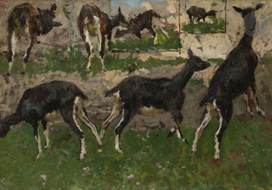 Mosé di Giosue BIANCHI [italien] (1840-1904)
Les Chèvres
Huile sur papier.
Monogrammée en bas à droite.
37 x 51.5 cm

Provenance : 
Collection Juan et Felix Bernasconi.
Anna Maria Elvira Celia Mendez de Bernasconi, Par descendance.
Vente Collection Bernasconi, 1987-1988, Christie’s, Londres.