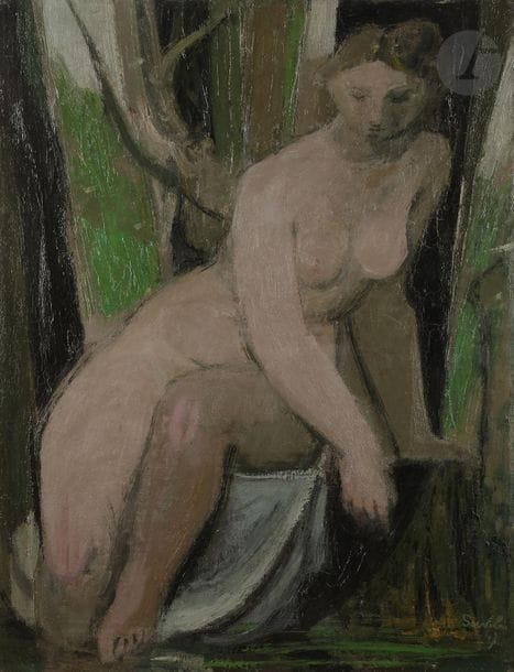 Jean SOUVERBIE (1891-1981)
Nu au bord de l’eau, 1947
Huile sur toile.
Signée et datée en bas à droite.
65 x 50 cm
