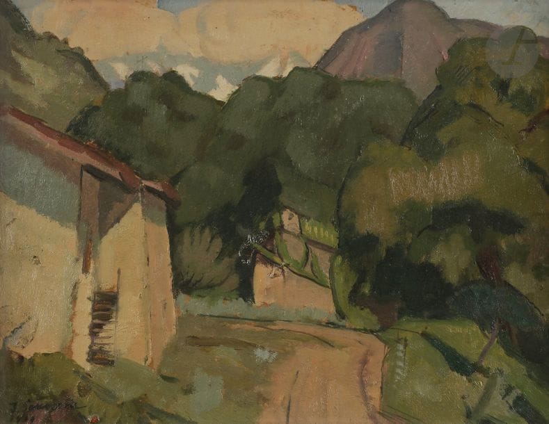Jean SOUVERBIE (1891-1981)
Paysage cubiste, 1919
Huile sur carton.
Signée et datée en bas à gauche.
27 x 35 cm