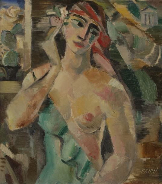 Jules SCHYL (1893-1977)
Portrait de femme
Huile sur isorel.
Signée en bas à droite.
33 x 37 cm