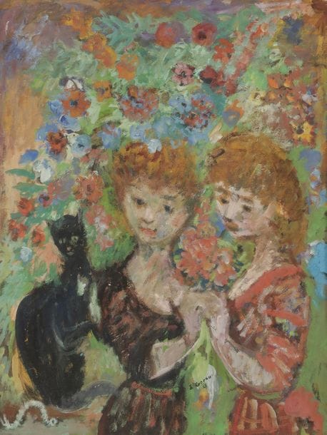 Édouard GOERG (1893-1969)
Fillettes au chat, 1947
Gouache sur carton.
Signée et datée en pied.
64.5 x 48 cm