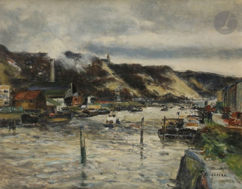 Gaston SEBIRE (1920-2001)
Rouen, l’Île Lacroix et le pont aux anglais
Huile sur toile.
Signée en bas à droite.
92 x 73 cm