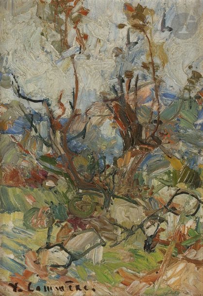Jean-Yves COMMèRE (1920-1986)
Paysage arboré
Huile sur toile.
Signée en bas à gauche.
23.5 x 16 cm

Provenance : 
Galerie Cardo, Paris (étiquette sur le cadre).