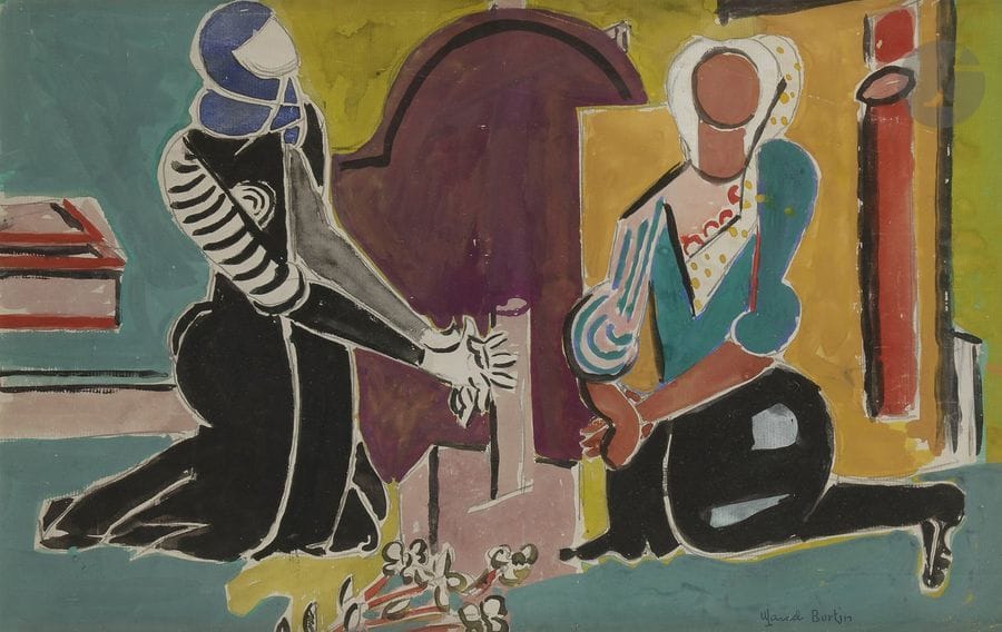Marcel BURTIN (1902-1979)
Deux femmes, vers 1946
Gouache.
Signée en bas à droite.
29.5 x 46 cm
Au dos : tête de femme. Mine de plomb.