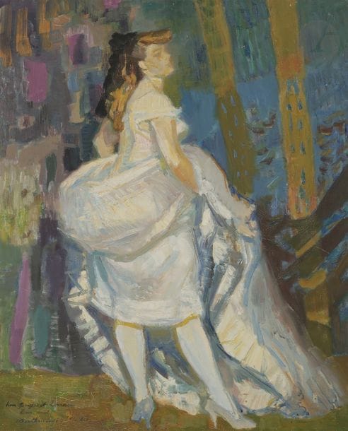 Louis BERTHOMME SAINT-ANDRé 
(1905-1977)
Femme en robe
Huile sur toile.
Signée et dédicacée en bas à gauche.
73 x 60 cm