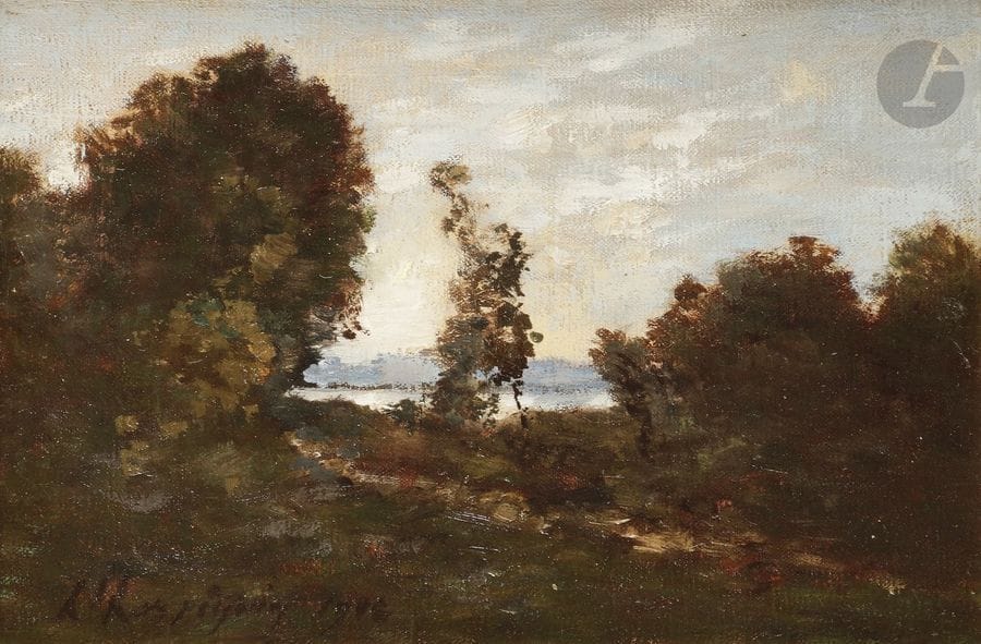Henri Joseph HARPIGNIES 
(1819-1916)
Paysage, 1902
Huile sur toile.
Signée et datée en bas à gauche.
16 x 24 cm

Cette œuvre sera incluse au Catalogue Raisonné en préparation par Monsieur Jean-Pierre Cappoen.