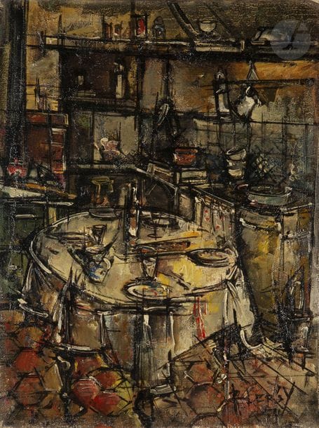 Roger LERSY (1920-2004)
La Cuisine, 1954
Huile sur toile.
Signée et datée en bas à droite.
61 x 46 cm

Bibliographie : 
Éric Mercier, La Jeune peinture, Années 50, Tome I, L’Alternative figurative, Zurich, Artacatos, 2010, reproduit p. 334.