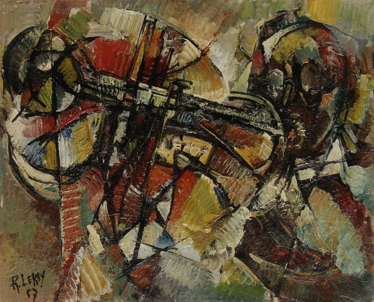 Roger LERSY (1920-2004)
Clown à la trompette, 1957
Huile sur toile.
Signée et datée en bas à gauche.
38 x 46 cm

Bibliographie : 
Éric Mercier, La Jeune peinture, Années 50, Tome I, L’Alternative figurative, Zurich, Artacatos, 2010, reproduit p. 335.