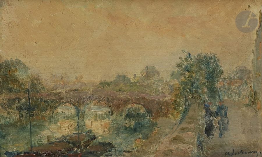 Albert LEBOURG (1849-1928)
Paris, pont sur la Seine
Huile sur panneau.
Signée en bas à droite.
14 x 24 cm