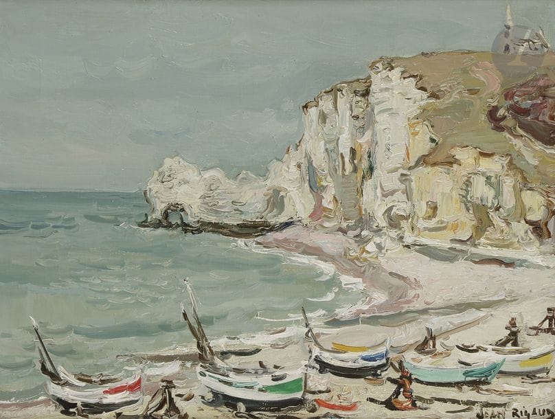 Jean RIGAUD (1912-1999)
étretat la plage, 1967
Huile sur toile.
Signée en bas à droite.
Signée, datée et titrée au dos.
27 x 35 cm