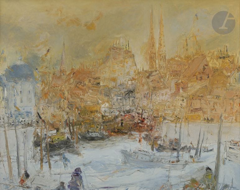 Jean FUSARO (né en 1925)
L’Incendie du port d’Ostende
Huile sur toile.
Signée en bas à droite.
73 x 92 cm