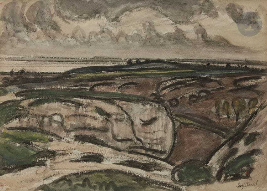 René SEYSSAUD (1867-1952)
Les Falaises de Lauzières
Aquarelle et crayon.
Signée en bas à droite.
38.5 x 54 cm